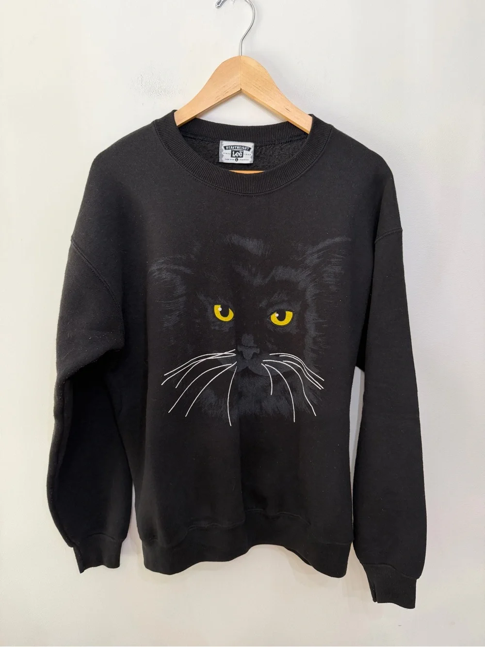 Vtg 90s Lee Heavy Weight Black Cat Crewneck Sweatshirt Kitty Grail Unisex L